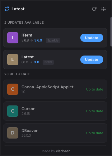 Latest app showing available updates